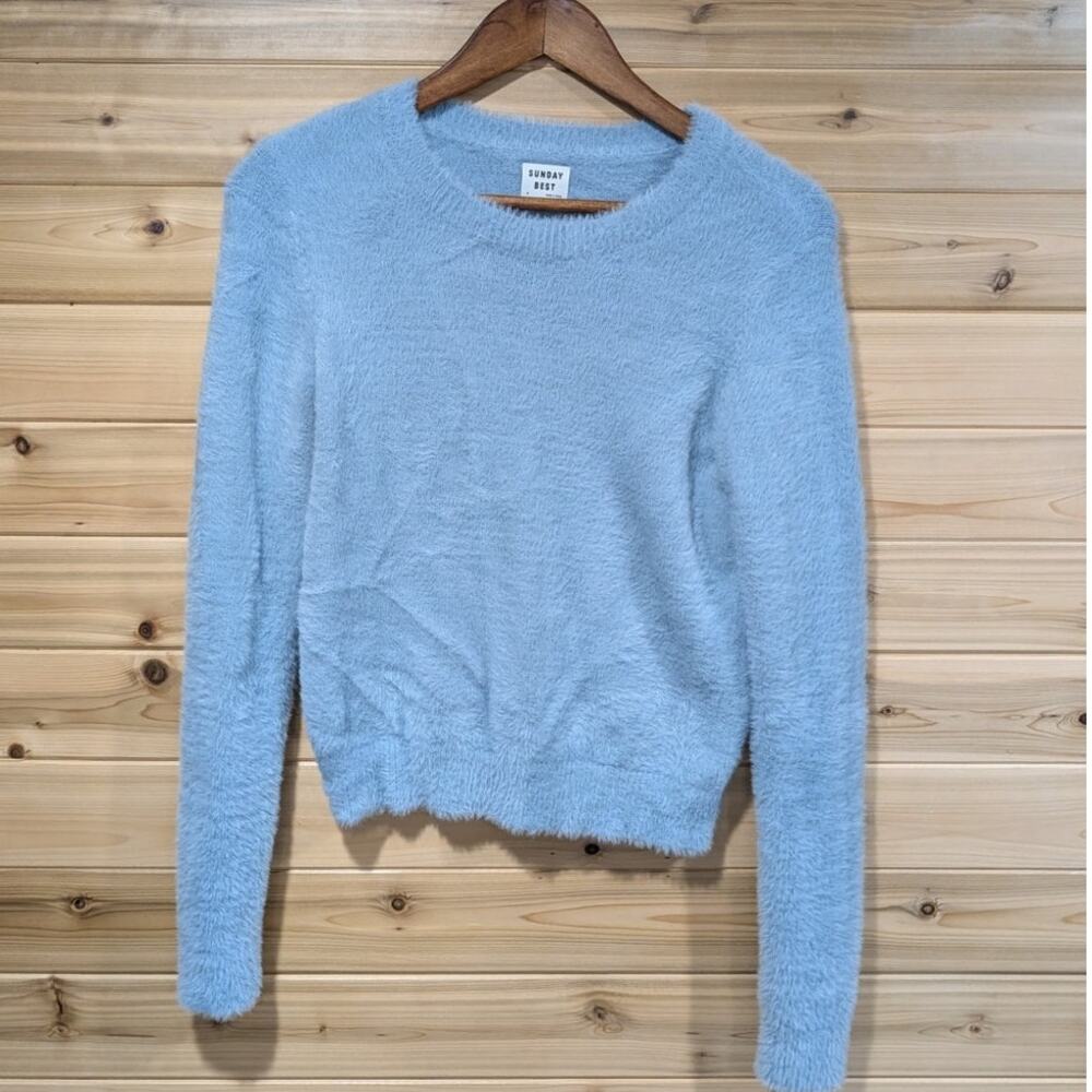 Aritzia Sunday Best Sweater‎ Womens Medium Blue Eyelash Long Sleeve Sweater